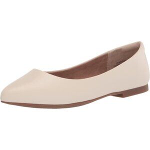 Womens Ivory Faux Leather Closed Pointed-Toe Low Heel Slip On Ballet Shoes
